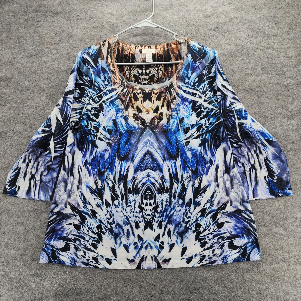 Chicos Shirt Womens 2 Short Sleeve Blue USA